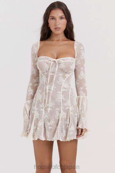 house of cb トップ ブラ コルセット 上着 ホワイト 花柄 フロントレースアップ キャミトップ レース花柄カップ付き