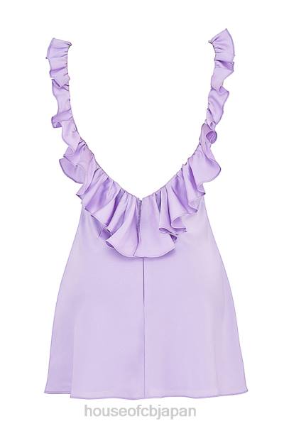 衣類 House of CB ティンクオーキッドサテンフリルミニドレス 0N8J461