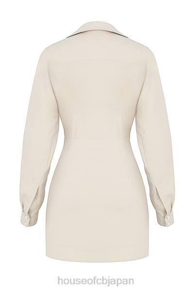 衣類 House of CB ジュリエッタ ベージュリネンカットアウトシャツドレス 0N8J548
