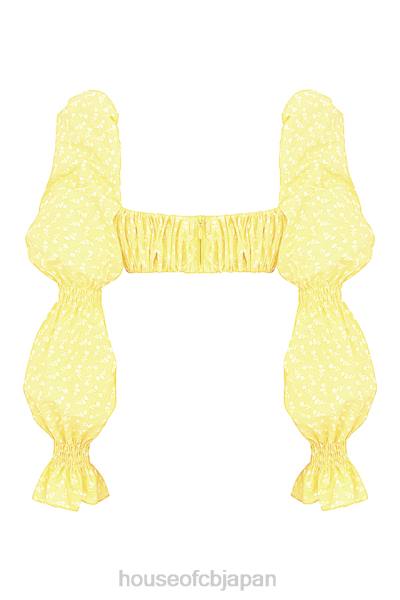 衣類 House of CB ヘンリエッタ レモン フローラル シャーリング ブラレット トップ 0N8J746