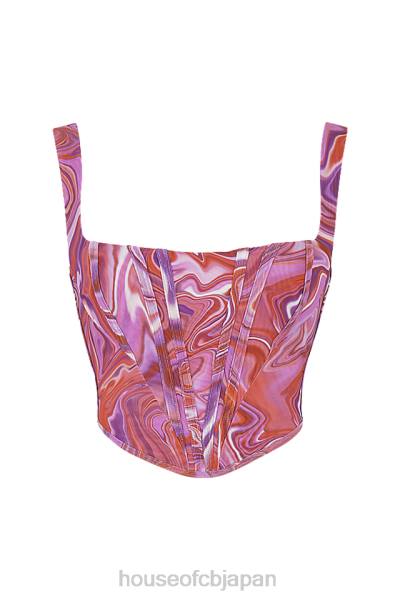 衣類 House of CB ニネッタ パープル スワール プリント メッシュ コルセット 0N8J85